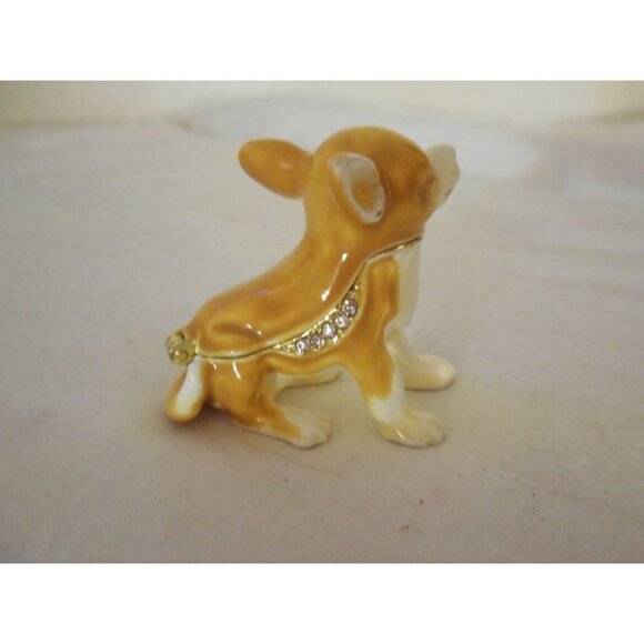 Chihuahua Dog Pewter Enamel Bejeweled Hinged Miniature Trinket Box EUC #10 - Picture 4 of 6